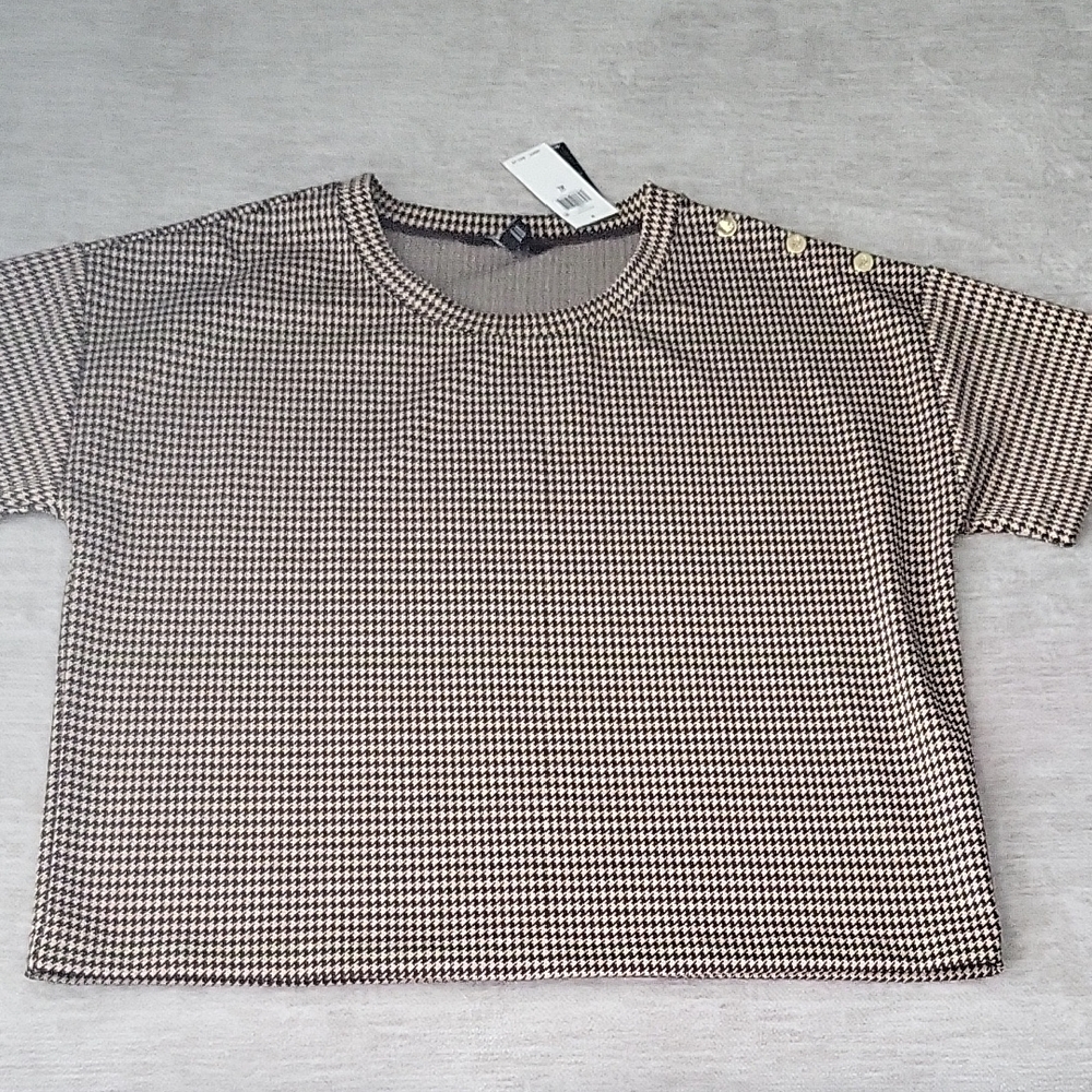 Lauren Ralph Lauren Camel and Black Houndstooth Knit Top with Tags - Picture 2 of 5